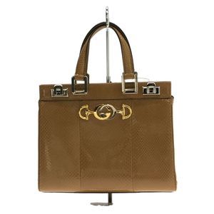 Gucci Zumi Snake Leather Small Top Handle Bag Camel